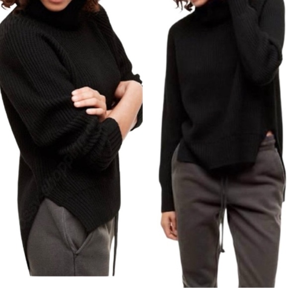 ARITZIA WILFRED FREE Lin Sweater Black 100% Merino Wool Hi Lo Turtleneck XS NICE - Picture 3 of 16